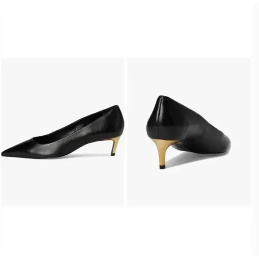 SCHUTZ New in Box Lou Mid Curve Pump Heel Black Leather with Gold Heel // 6 - Picture 9 of 9